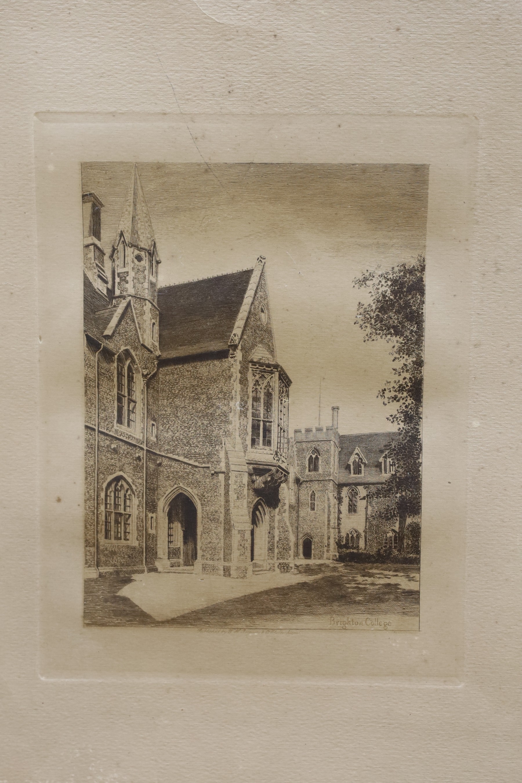 Anthony Hill (1930-2020), three etchings, Views of Brighton College, 16 x 21cm, with four other assorted views of the college